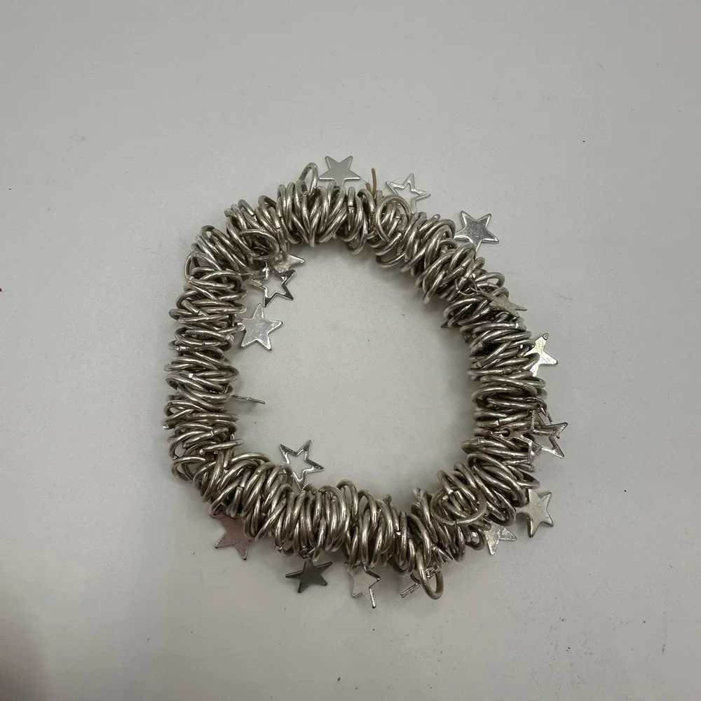 VTG Silver Tone Multi Ring Coil Star Charm Stretch Bracelet Chunky Celestial Y2K